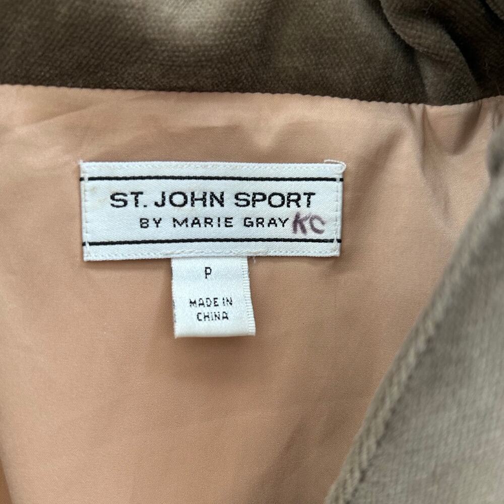 St John Sport by Marie Gray Quilted Puffer Jacket Brown Tan Velvet Size P Flaw - Picture 8 of 12